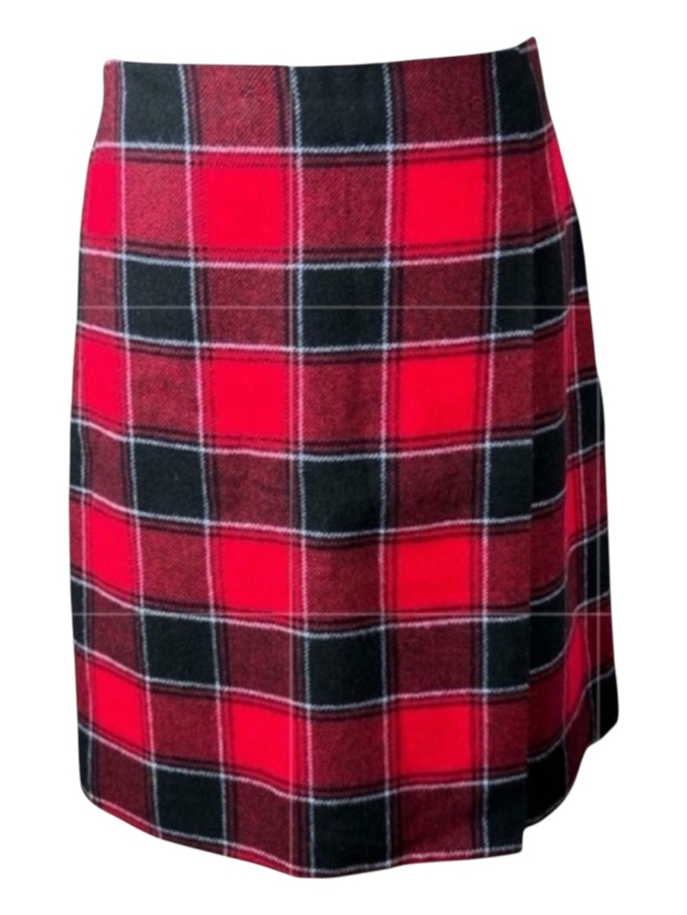 TALBOTS Plaid Wool Blend Mock Wrap Skirt, Invisible Side Zip, Size 4.